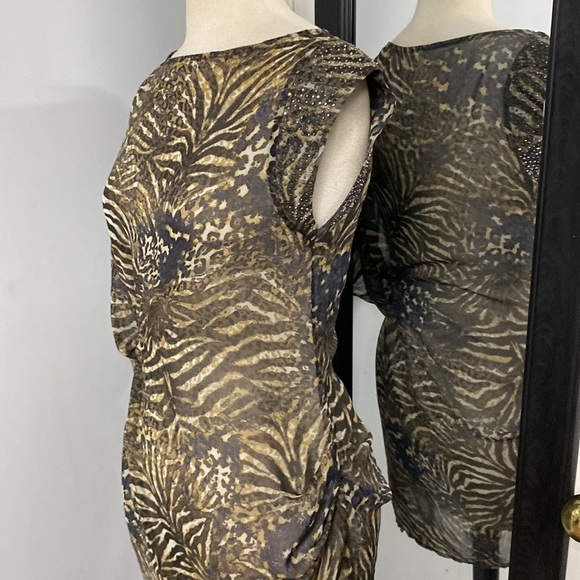 VINTAGE SHEER ONE SLEEVE SIDE-ROUCHING SEXY BATHING SUIT COVER 100% SILK - Picture 9 of 12